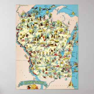 Wisconsin Funny Vintage Map Poster
