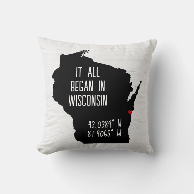 Wisconsin GPS Coordinates with Heart Cushion (Front)