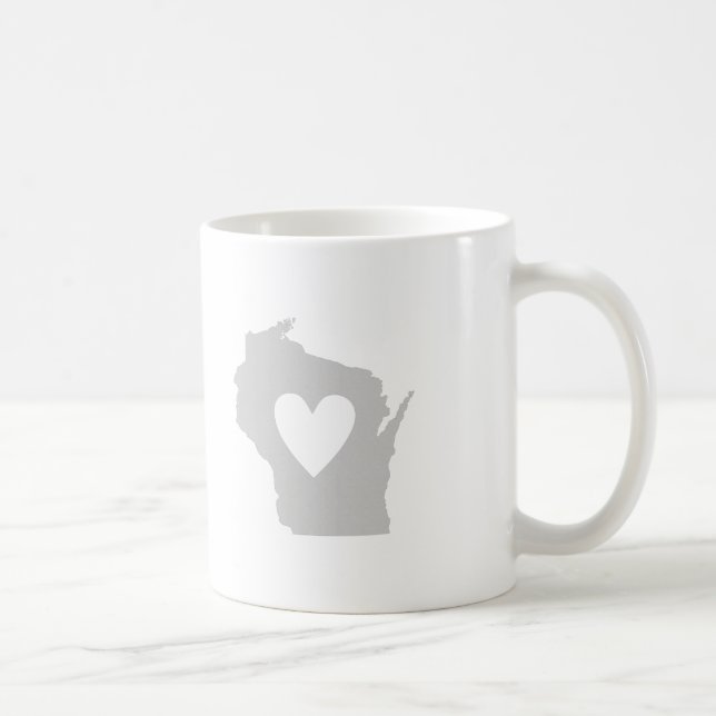 Wisconsin Gray State Map Shape with Heart Coffee Mug (Right)