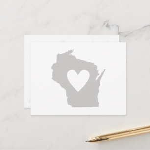 Wisconsin Grey State Map Shape with Heart Cutout Postcard