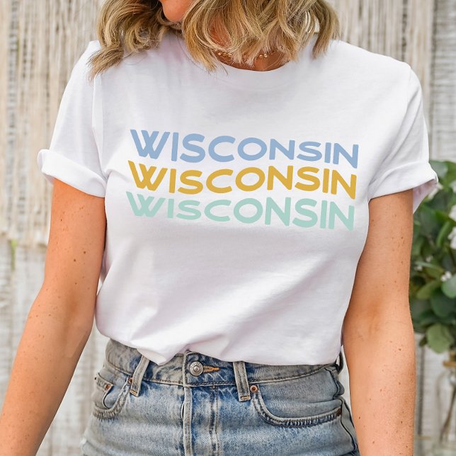 Wisconsin Groovy Wavy Text Shirt (Embrace your Wisconsin pride with our "Wisconsin Groovy Wavy Text" Shirt – a trendy and spirited exp)