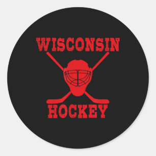 Wisconsin Hockey Merch Wisconsin Hockey Black Uni  Classic Round Sticker