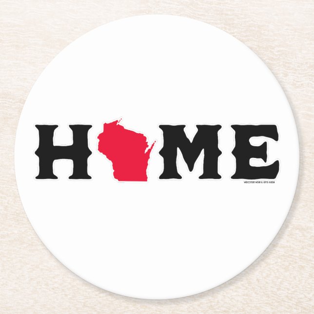 Wisconsin Home Round Paper Coaster (Front)