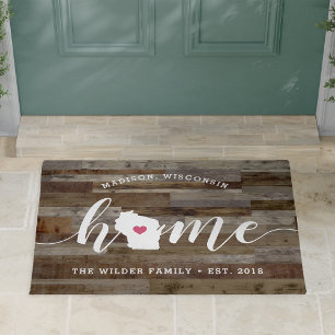 Wisconsin Home State Personalised Wood Look Doormat