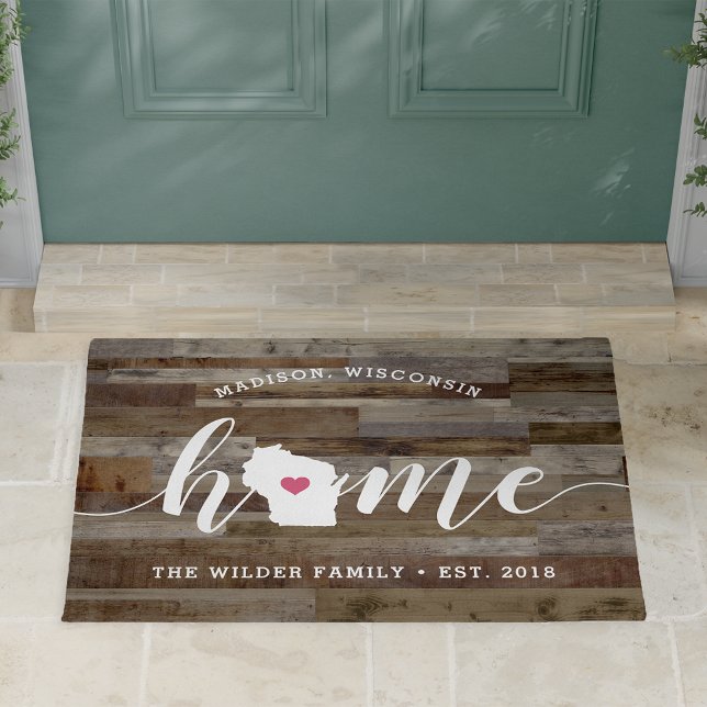 Wisconsin Home State Personalised Wood Look Doormat (Creator Uploaded)