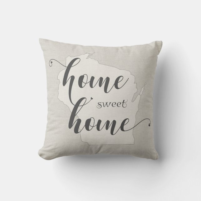 Wisconsin - Home Sweet Home burlap-look Cushion (Front)