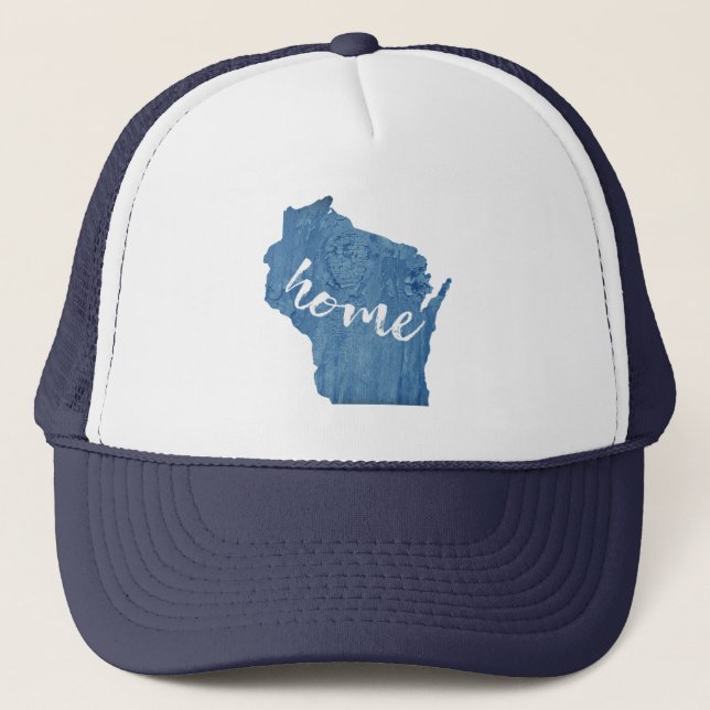 Wisconsin Home Wood Grain Trucker Hat (Front)