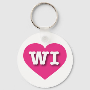 Wisconsin Hot Pink Heart - I love WI Key Ring