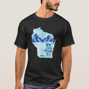 Wisconsin Ice Fishing State Map Design for Fisherm T-Shirt