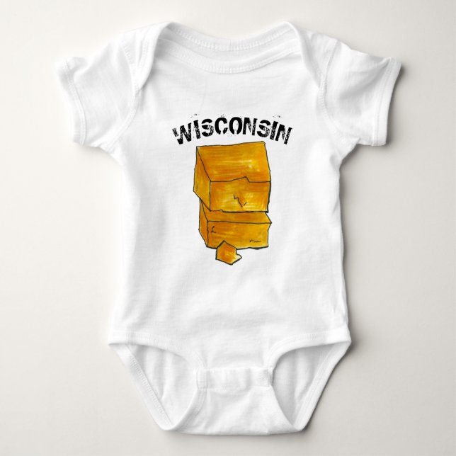 Wisconsin Kid Yellow Cheddar Cheese Madison WI Baby Bodysuit (Front)