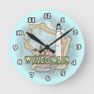 Wisconsin Lighthouse Round Clock