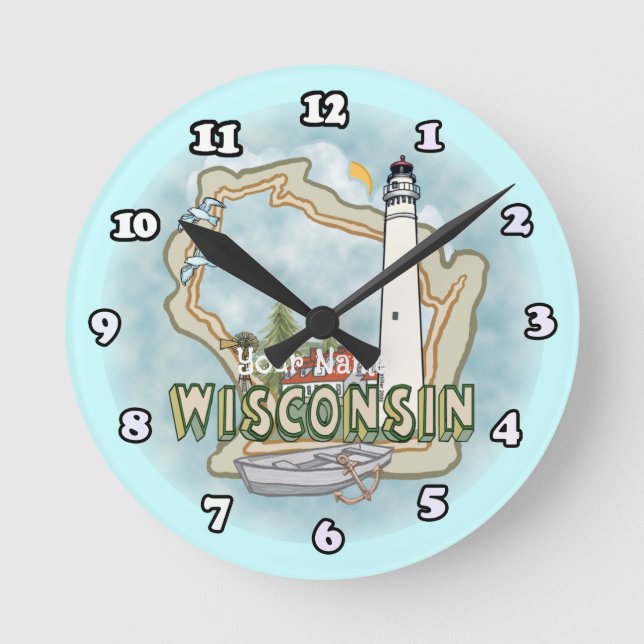 Wisconsin Lighthouse  Round Clock (Front)