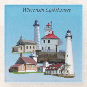 Wisconsin Lighthouses glass coaster