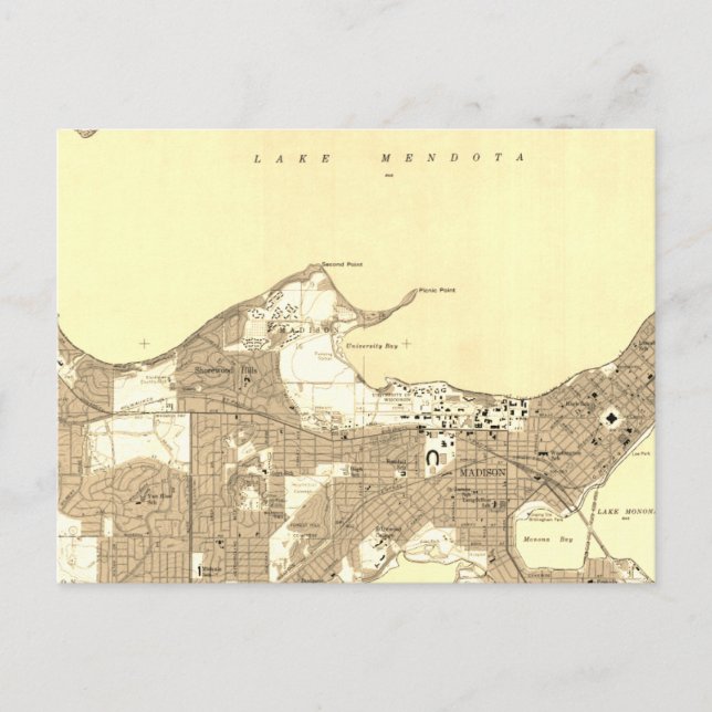 Wisconsin Madison Vintage Retro  Map Postcard (Front)