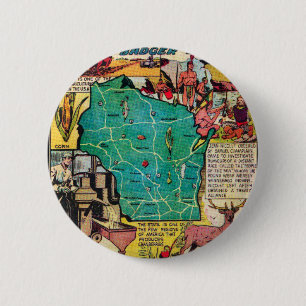 Wisconsin Map and Facts 6 Cm Round Badge