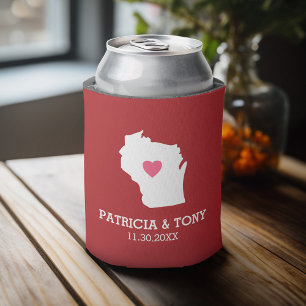 Wisconsin Map Home State Love with Optional Heart Can Cooler