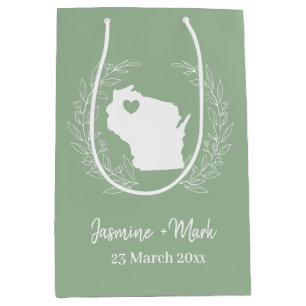 Wisconsin map personalize wedding favors medium gift bag