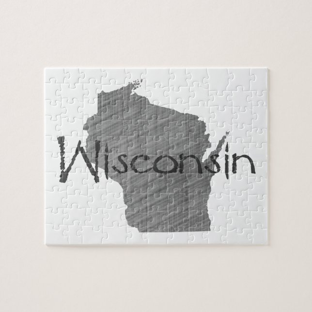 Wisconsin Map Shaped Old Grey Chalkboard Name Jigsaw Puzzle (Horizontal)