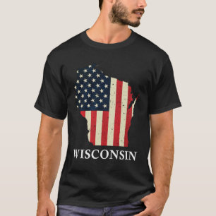 Wisconsin Map State American Flag 4th Of July T-Shirt