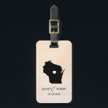 Wisconsin Map Wedding Luggage Tag, Custom Gift Luggage Tag<br><div class="desc">These state luggage tags make the perfect wedding gift tags or welcome bag tags. Tie it to your gift instead of a typical paper gift tag, and they can use it for months and years to come. Tags have a peach apricot watercolor background. To place the heart at the wedding...</div>
