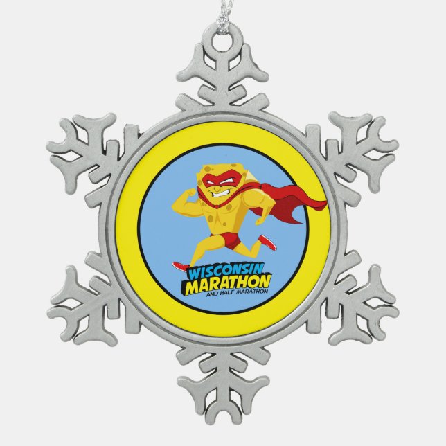 Wisconsin Marathon Race Day Snowflake Pewter Christmas Ornament (Front)