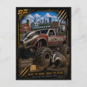 Wisconsin Monster Truck Off Road Art Postcard