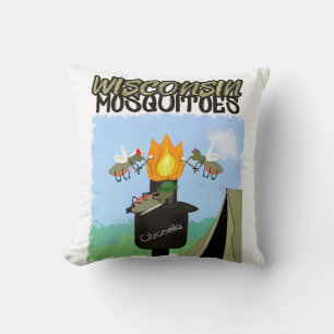 Wisconsin Mosquitoes Cartoon - Camping by Tiki Cushion