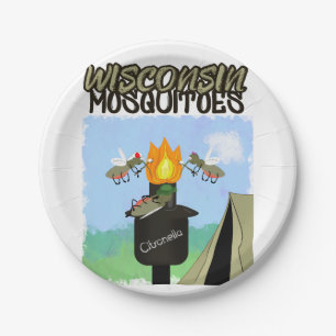 Wisconsin Mosquitoes Cartoon - Camping by Tiki Paper Plate