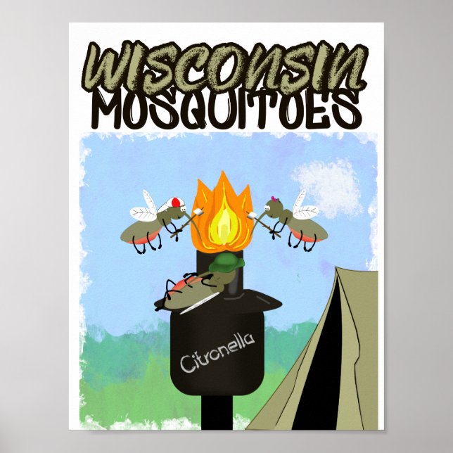 Wisconsin Mosquitoes Cartoon - Camping by Tiki Poster (Front)