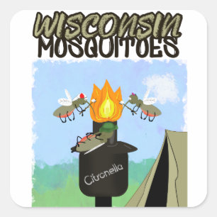 Wisconsin Mosquitoes Cartoon - Camping by Tiki Square Sticker