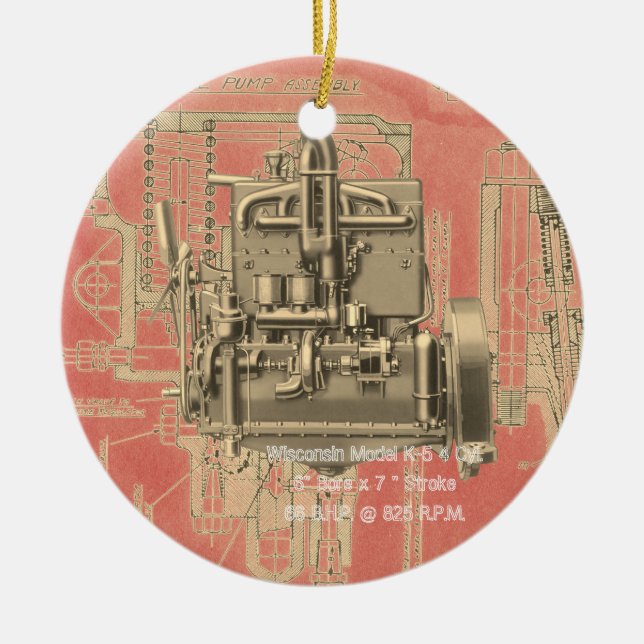 Wisconsin Motor Milwaukee Wisconsin Engine Early Ceramic Ornament (Front)