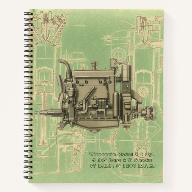 Wisconsin Motor Milwaukee Wisconsin gas engine X Notebook (Front)