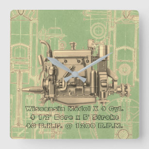 Wisconsin Motor Milwaukee Wisconsin gas engine X Square Wall Clock