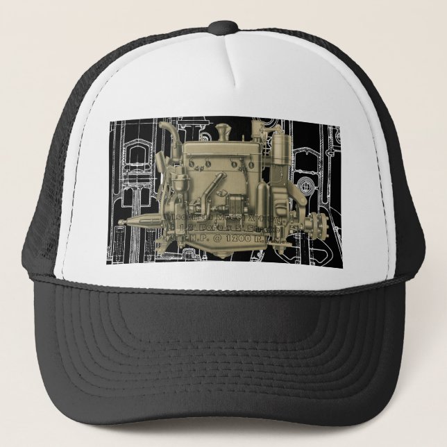 Wisconsin Motor Milwaukee Wisconsin gas engine X Trucker Hat (Front)