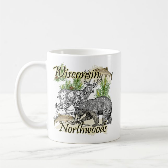 Wisconsin Northwoods Sportsman Hunting Fishing Mug (Left)