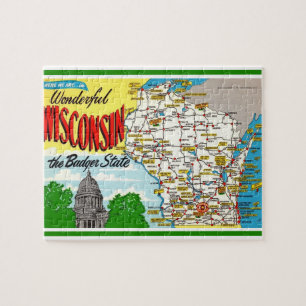 Wisconsin Postcard Map Jigsaw Puzzle