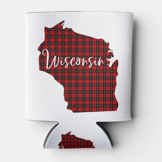 Wisconsin Red Plaid State Matching Pajama Family Can Cooler (Front)