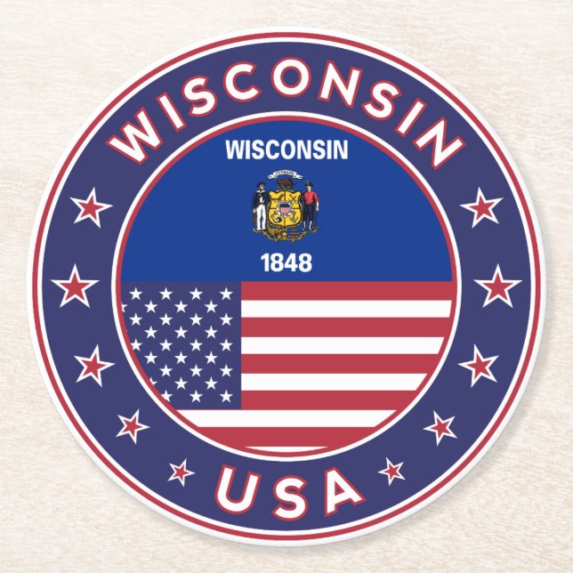 Wisconsin Round Paper Coaster (Front)