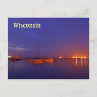Wisconsin sailboats in marina at dusk postcard