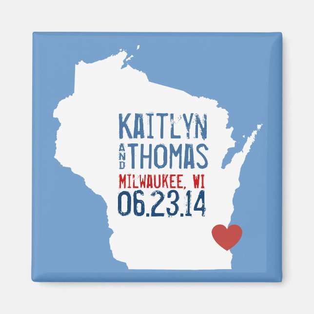 Wisconsin Save the Date - Customisable City Magnet (Front)
