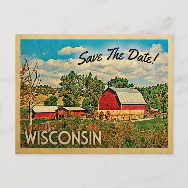 Wisconsin Save The Date Farm Barn Rustic Announcement Postcard (Front)