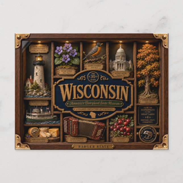 Wisconsin Shadow Box 3D Figurine State Postcard (Front)