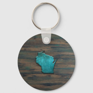 Wisconsin Shape Teal Key Ring