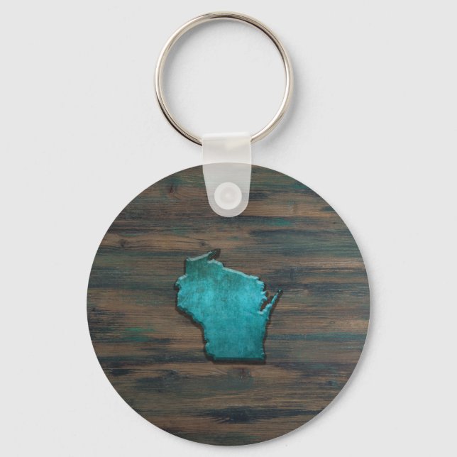 Wisconsin Shape Teal Key Ring (Front)