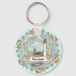 Wisconsin Shells Lighthouse  Key Ring
