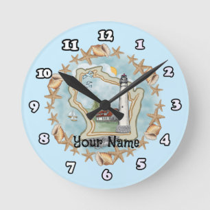 Wisconsin Shells Lighthouse Round Clock