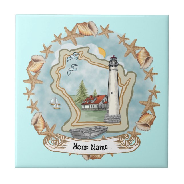 Wisconsin Shells Lighthouse Tile (Front)