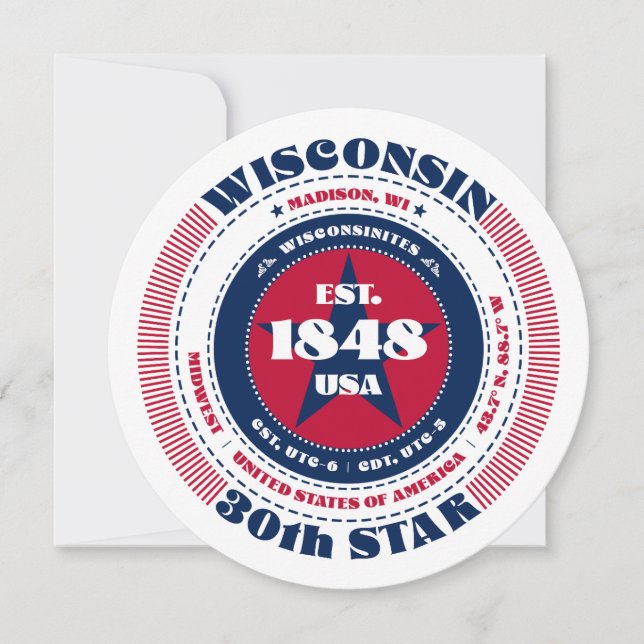 Wisconsin State Circular Typography Flat Card (Front)