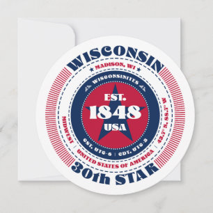 Wisconsin State Circular Typography Flat Card