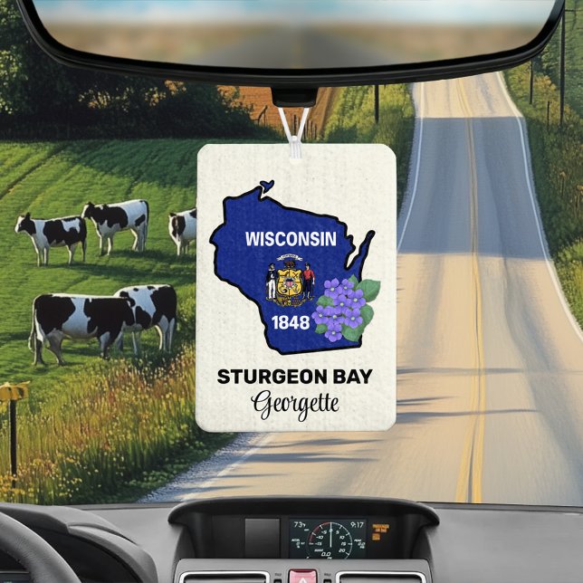 Wisconsin State Flag and Flower Blue Violet Car Air Freshener (Creator Uploaded)